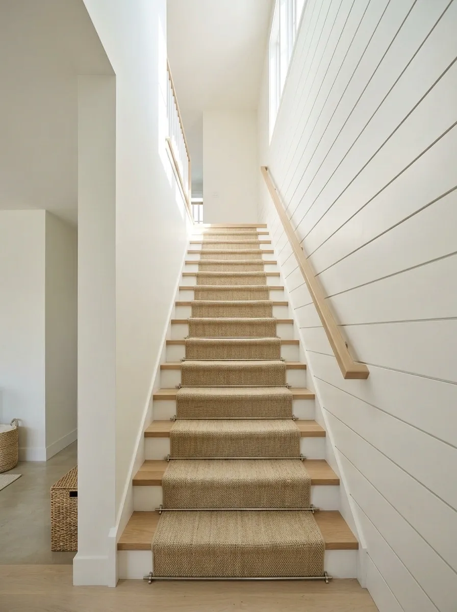 Coastal Shiplap Staircase With White Oak Details