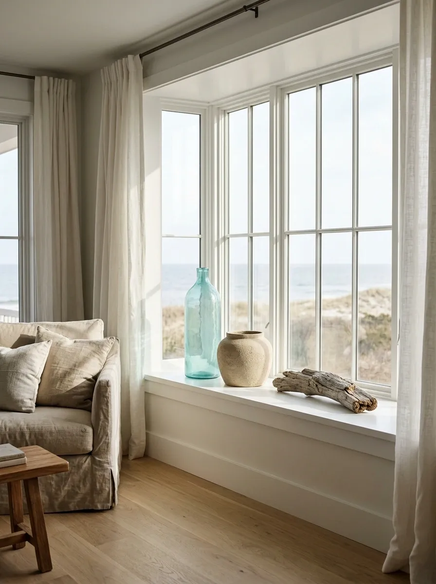 Coastal Window With Weathered Wood and Sea-Glass Colors