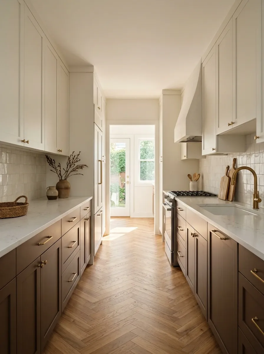 Cocoa Brown Bases With Off-White Upper Cabinets