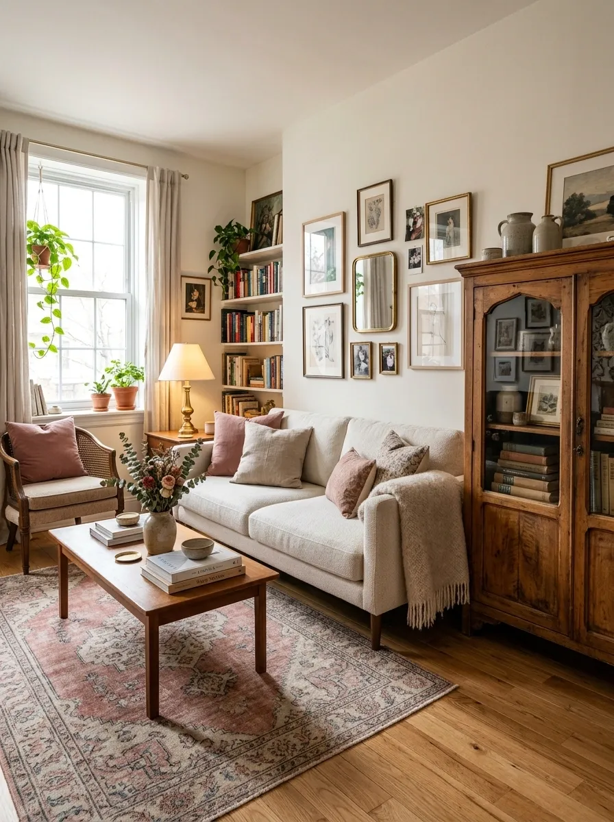 Collected Girly Apartment With Mixed Vintage Finds and Modern Basics