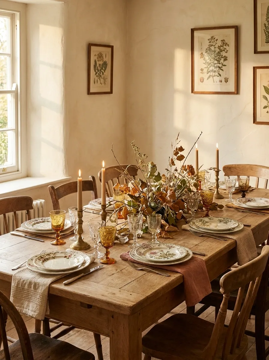 Collected Vintage Thanksgiving Table With Mismatched China