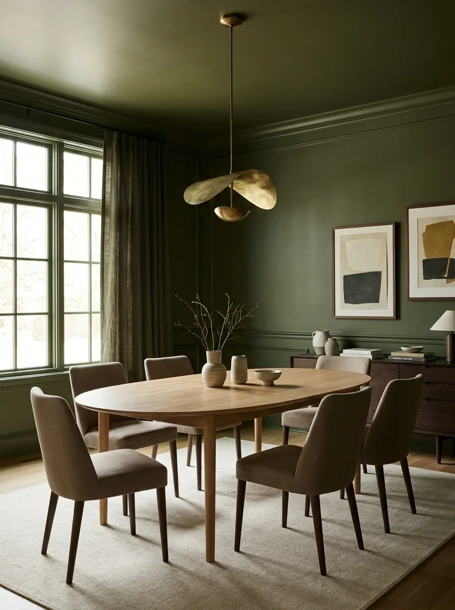 Color-Drenched Dining Room With a Rich Painted Backdrop