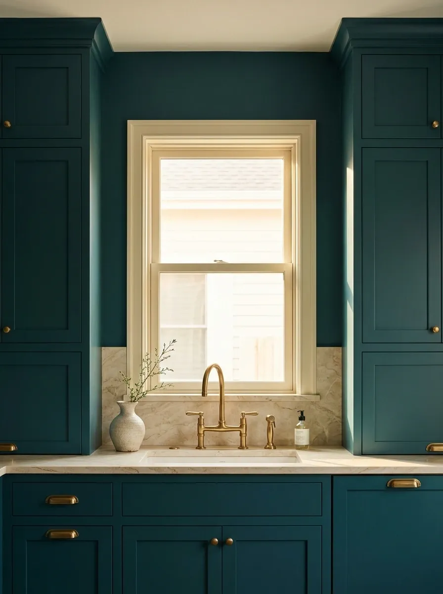 Color-Drenched Kitchen With a Contrasting Window Frame