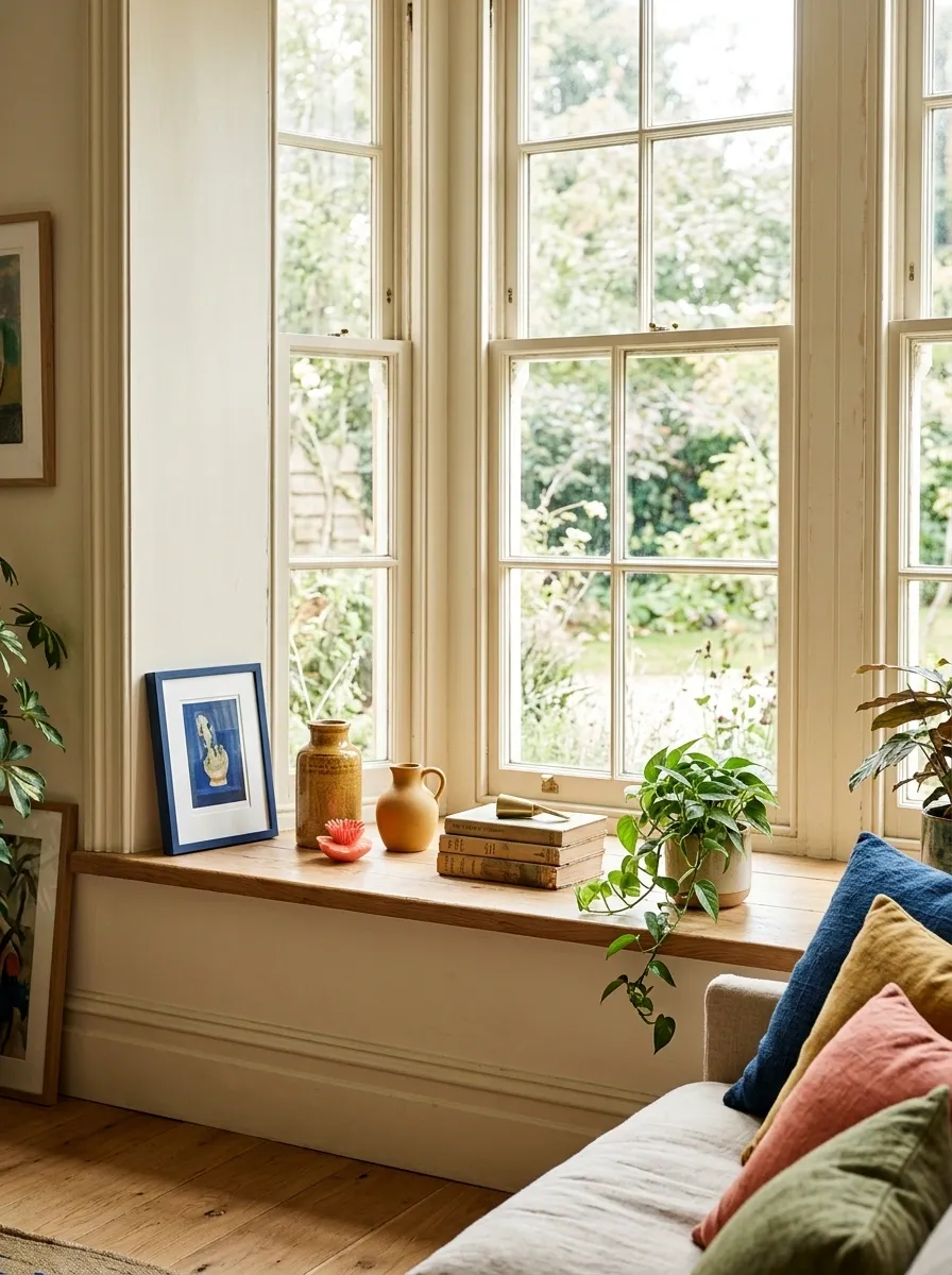 Colorful Eclectic Window With Art and Collected Objects