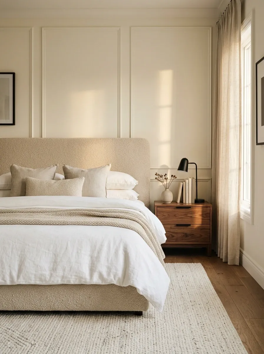 Combine Warm Wood With Soft, Upholstered Finishes