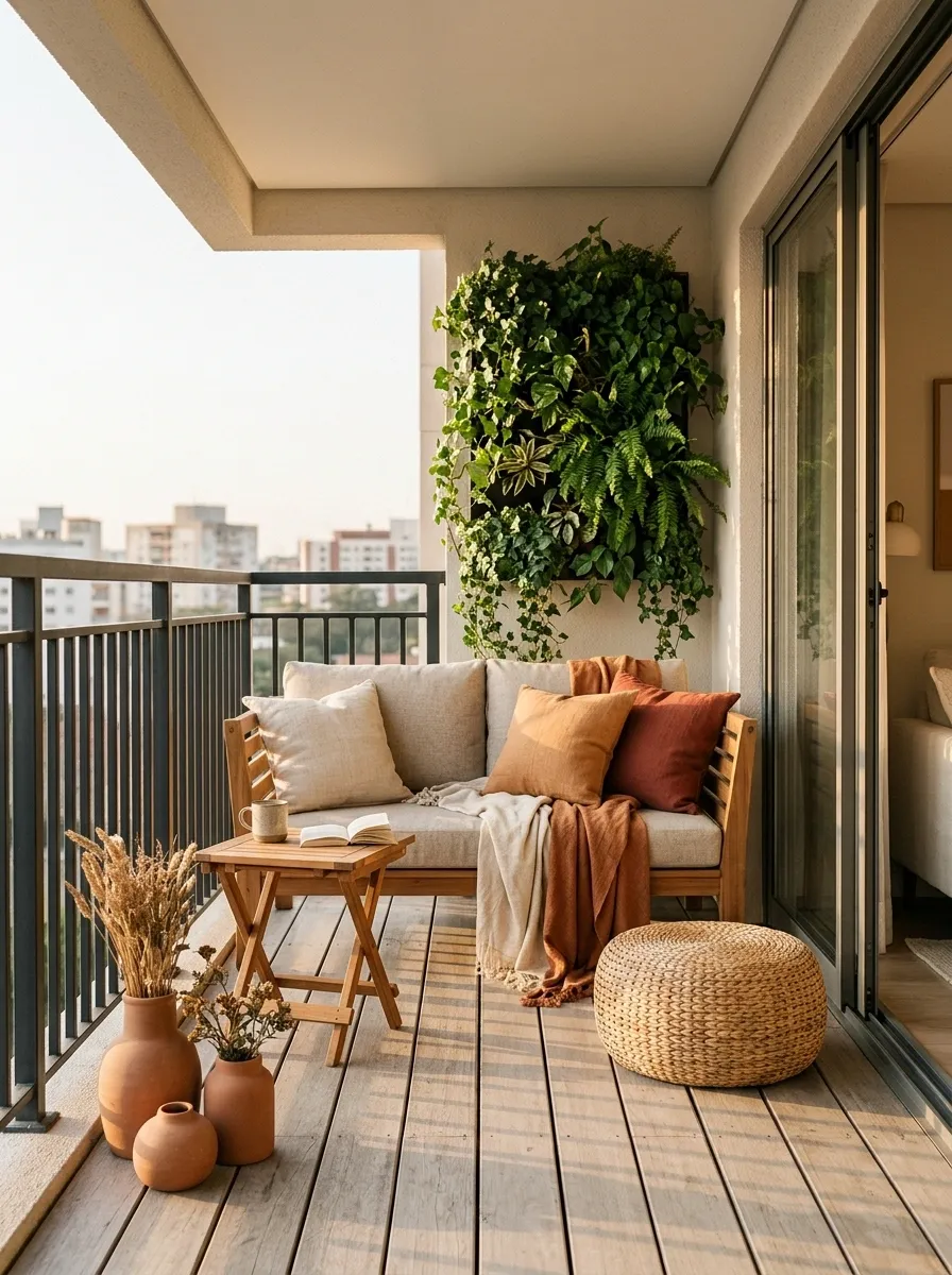 Compact Balcony Lounge With a Space-Saving Loveseat