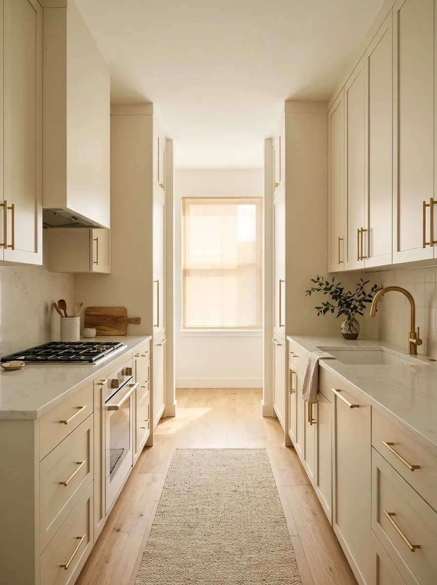 Compact Galley Kitchen With Floor-to-Ceiling Storage