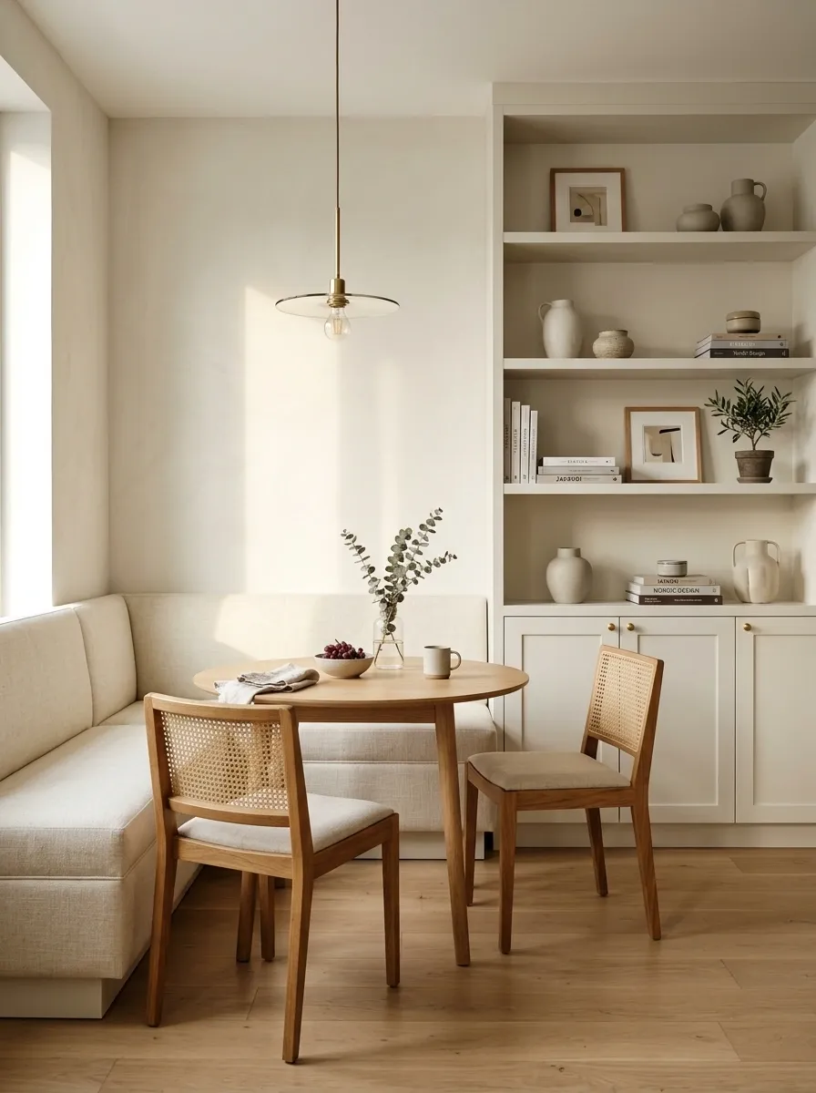 Compact L-Shaped Nook With Built-In Shelving