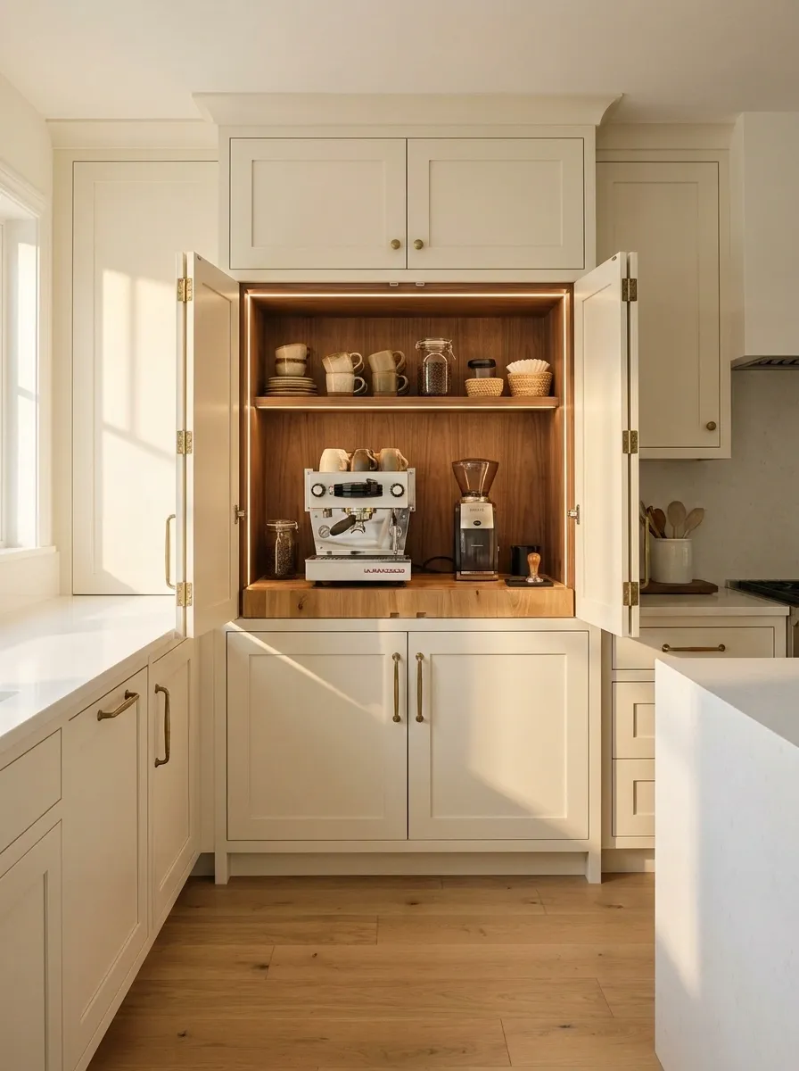 Concealed Coffee Station Inside an Appliance Garage