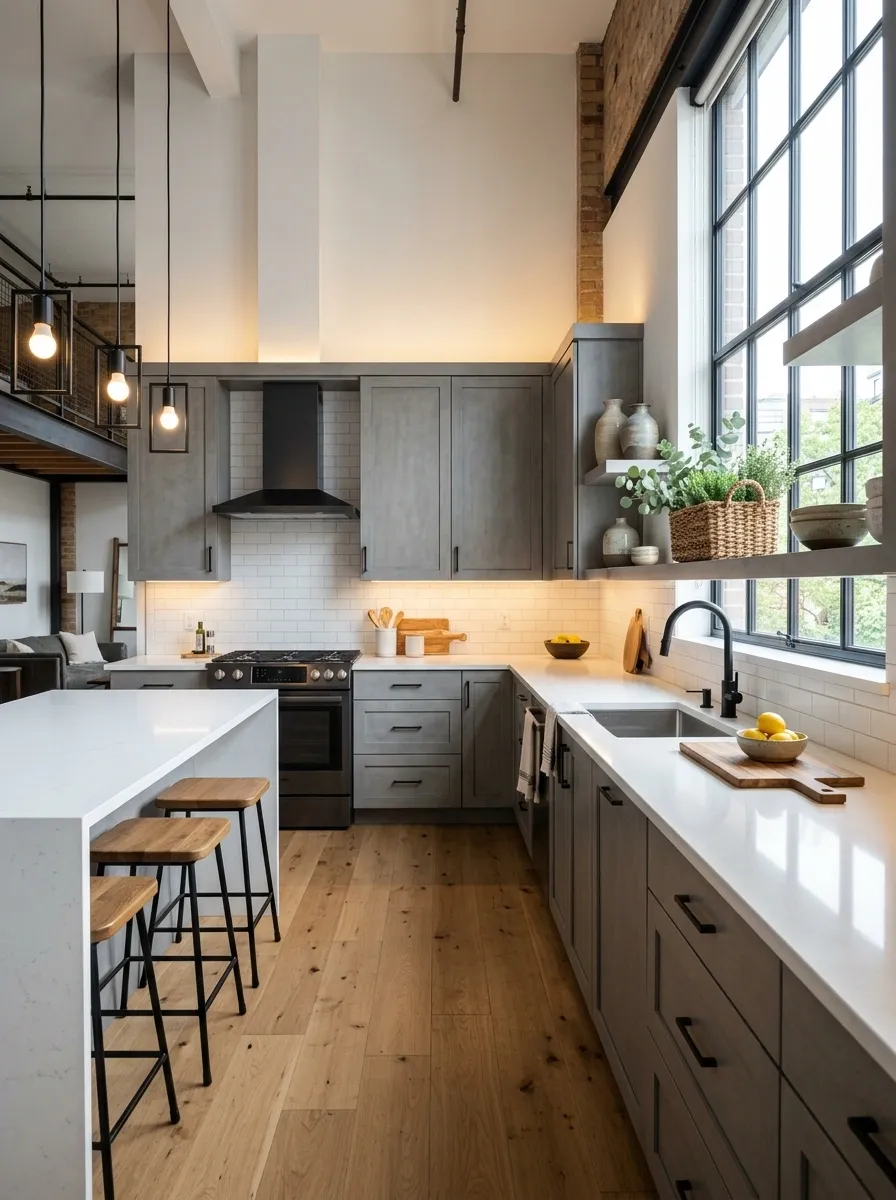 Concrete Gray Cabinets With Bright White Surfaces