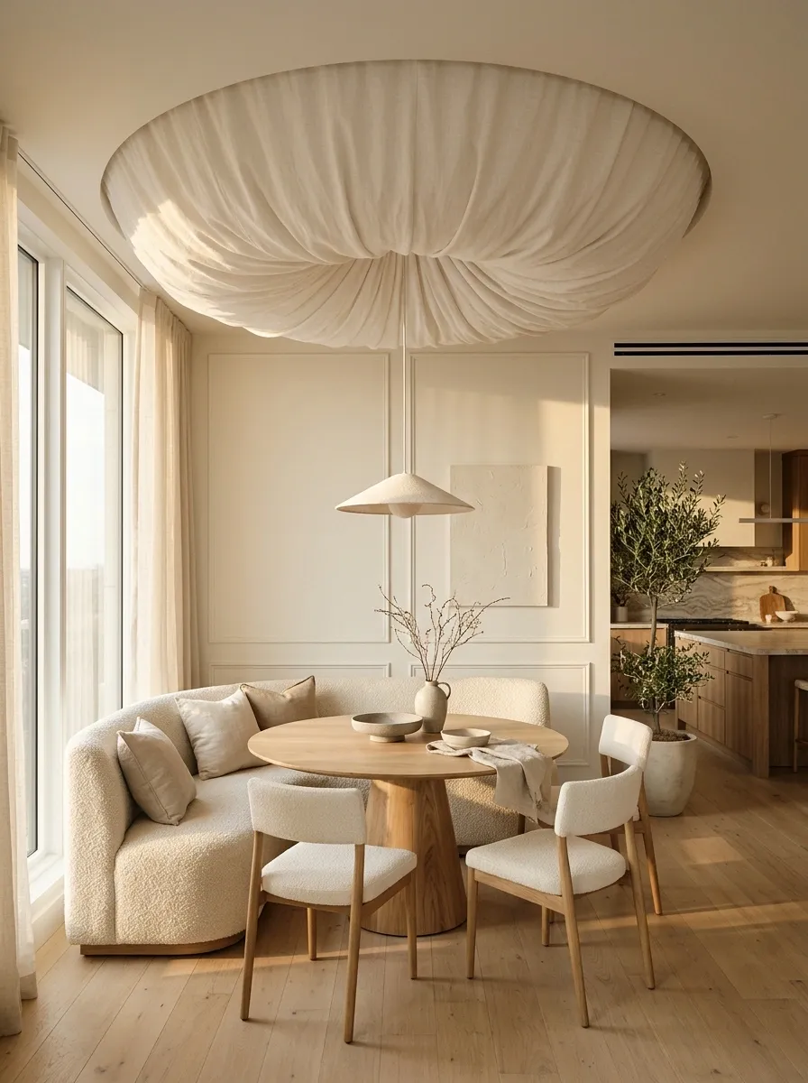 Contemporary Dining Nook With a Fabric Ceiling Feature