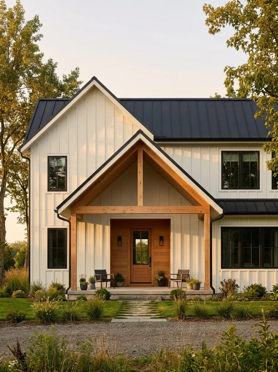 Contemporary Farmhouse With a Modern Gable Porch