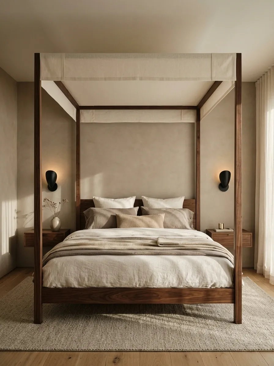 Contemporary Four-Poster Bedroom With a Tailored Fabric Ceiling