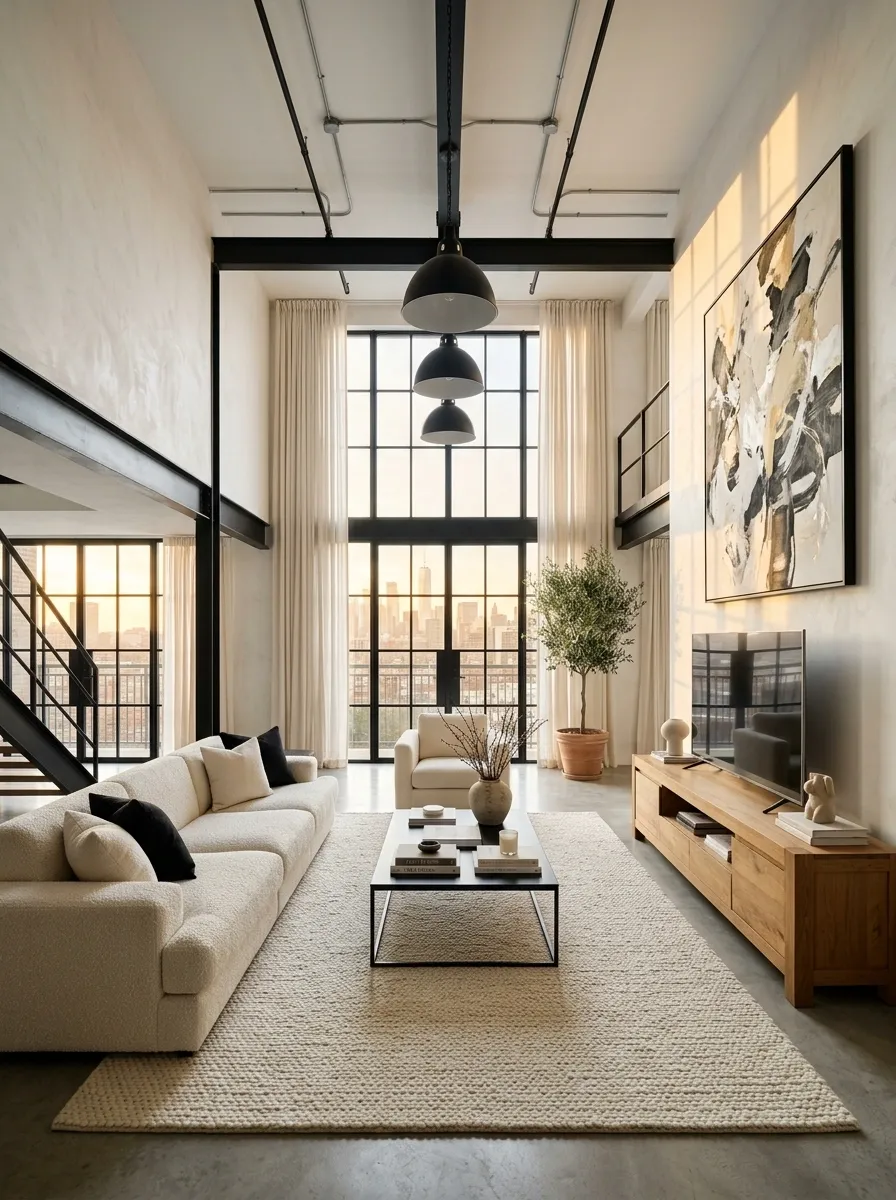 Contemporary Loft With Black Steel and White Plaster