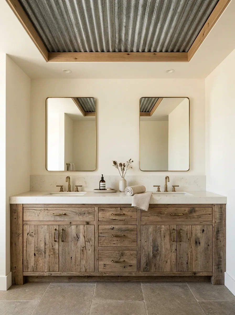 Contemporary Ranch Bathroom With Corrugated Metal and Reclaimed Wood