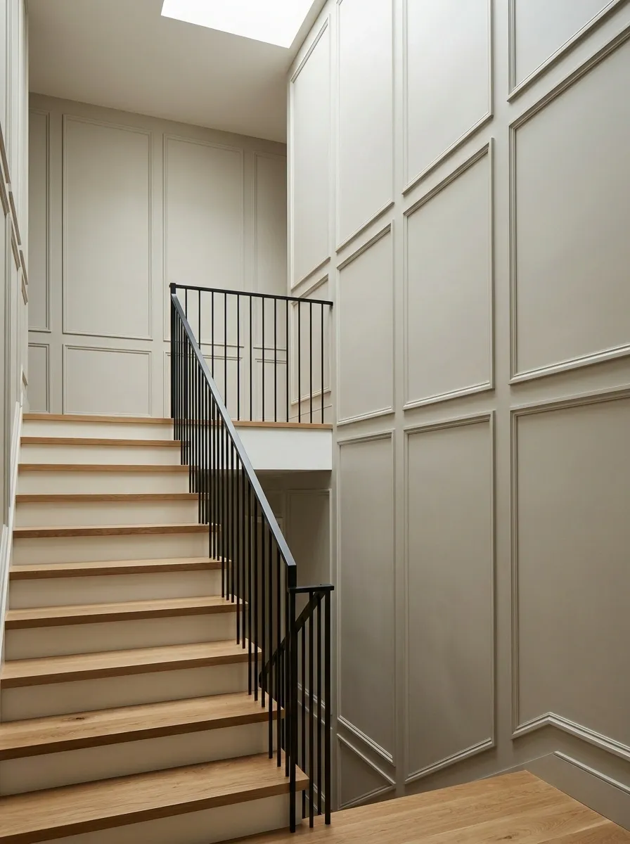 Contemporary Staircase With Oversized Rectangular Wall Panels