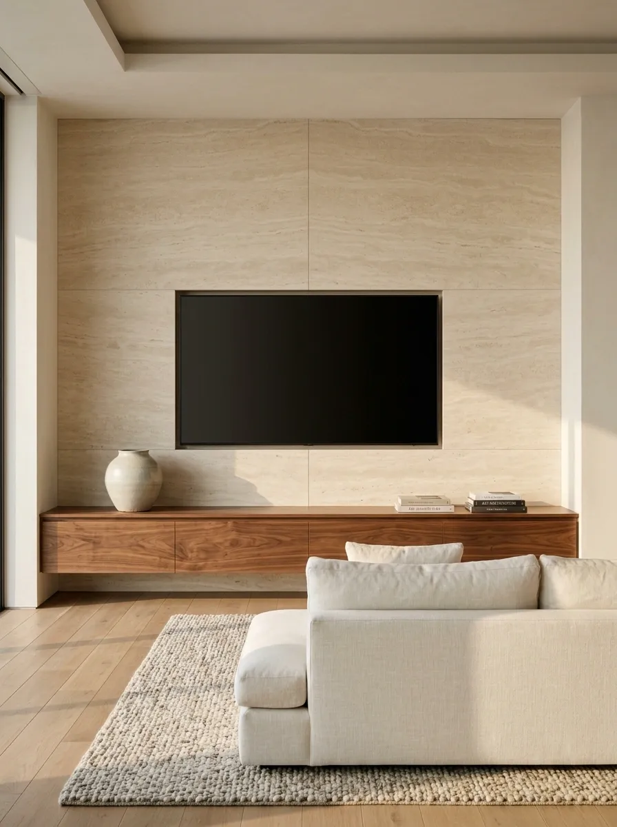 Contemporary Stone Feature Wall With a Floating Console