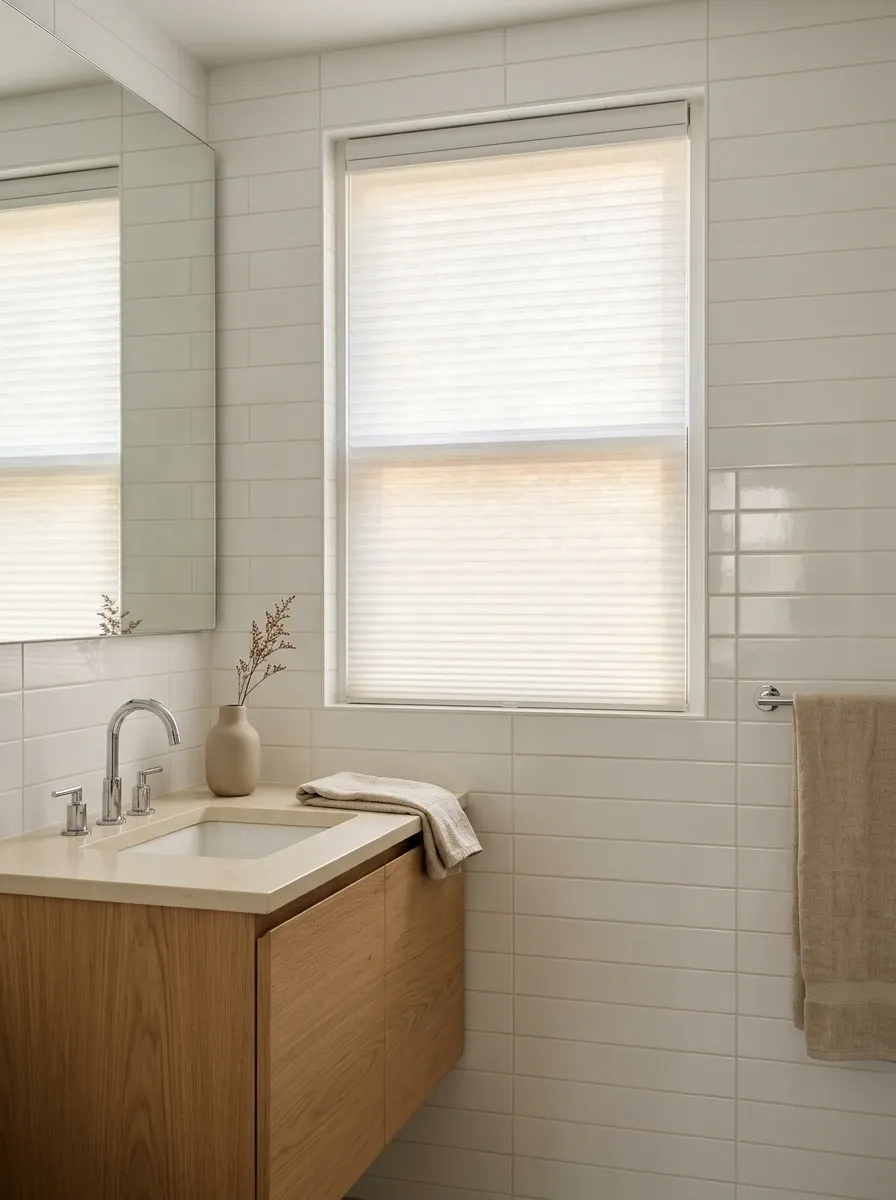 Cordless Cellular Shades in a Small Apartment Bathroom