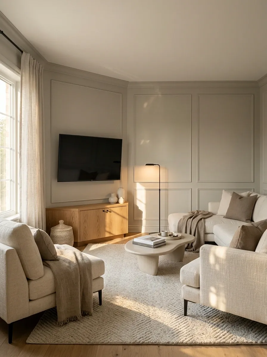 Corner TV Arrangement for an Awkward Living Room Layout