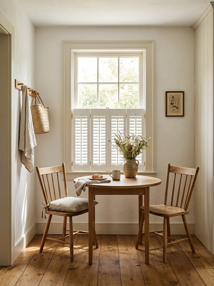 Cottage Breakfast Nook With Half-Height Window Shutters