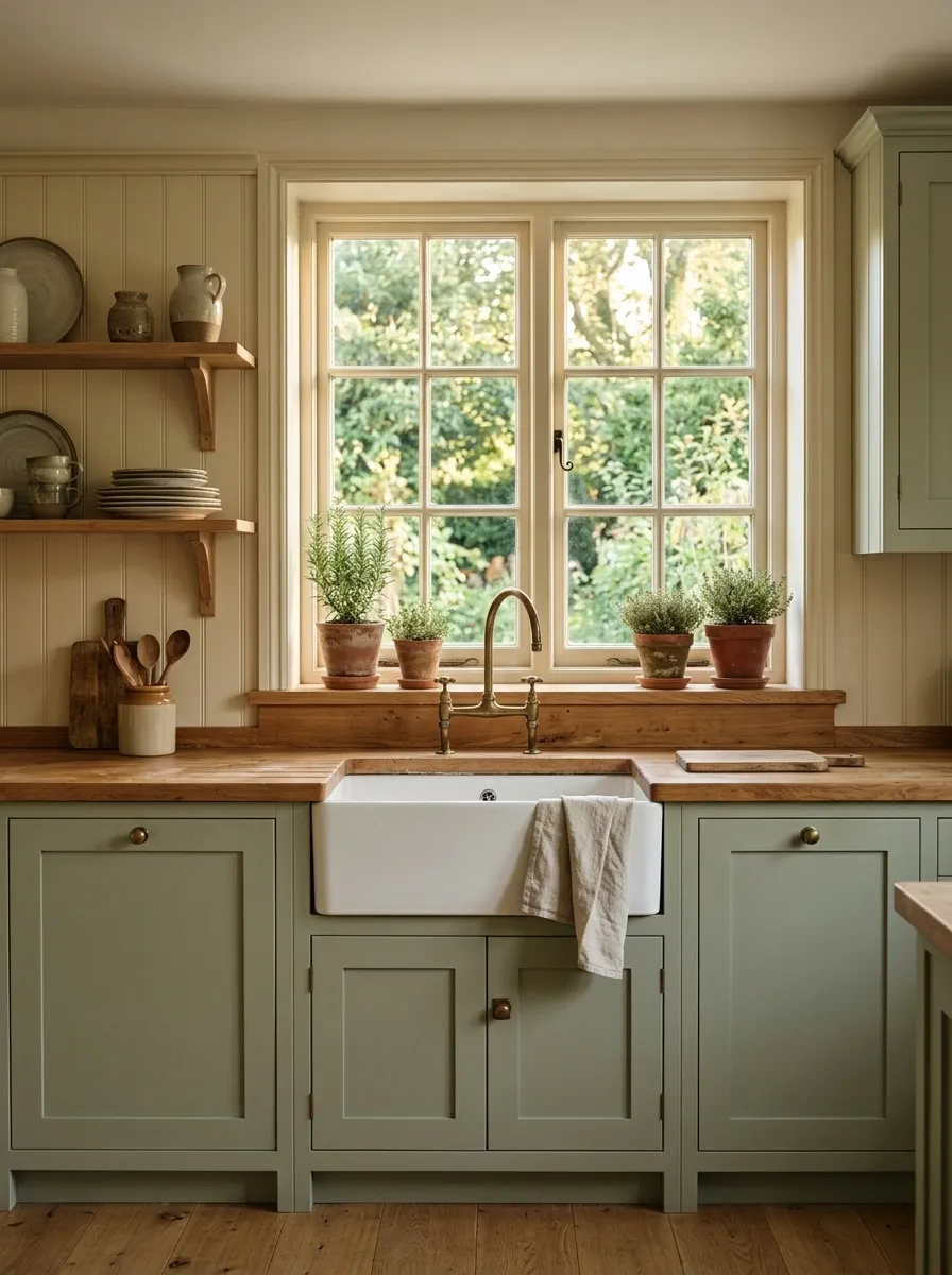 Cottage Kitchen With a Divided-Pane Garden Window