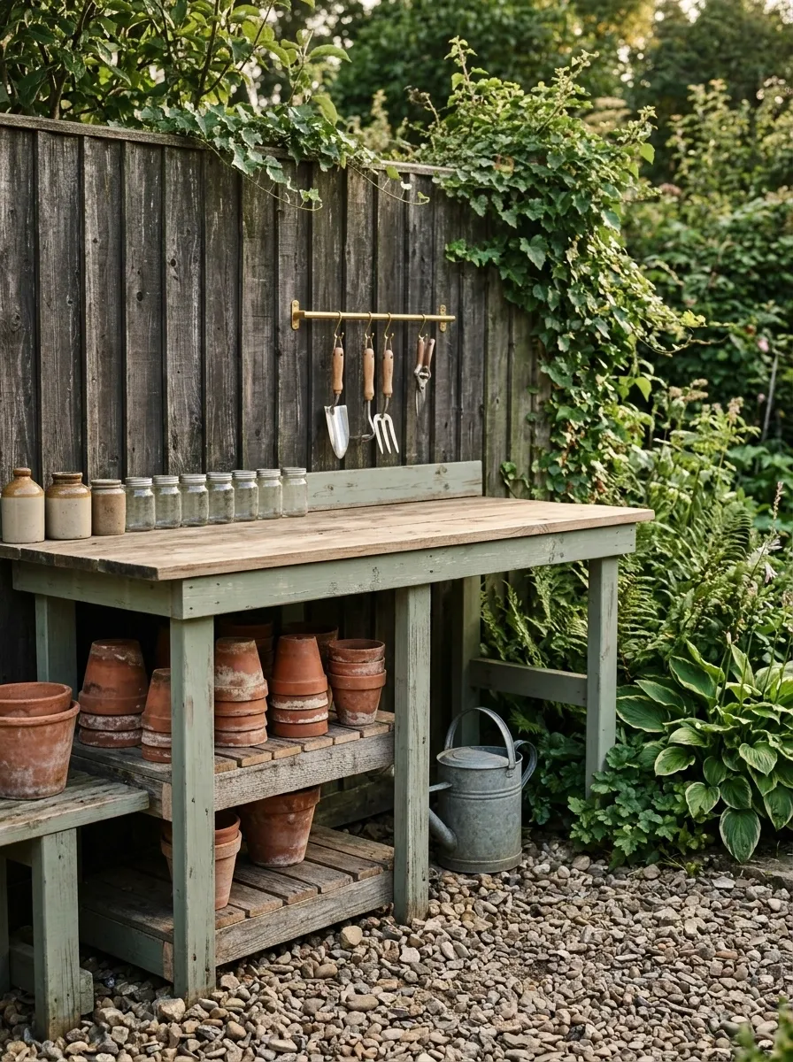 Cottage Potting Corner With a Pallet-Wood Workbench