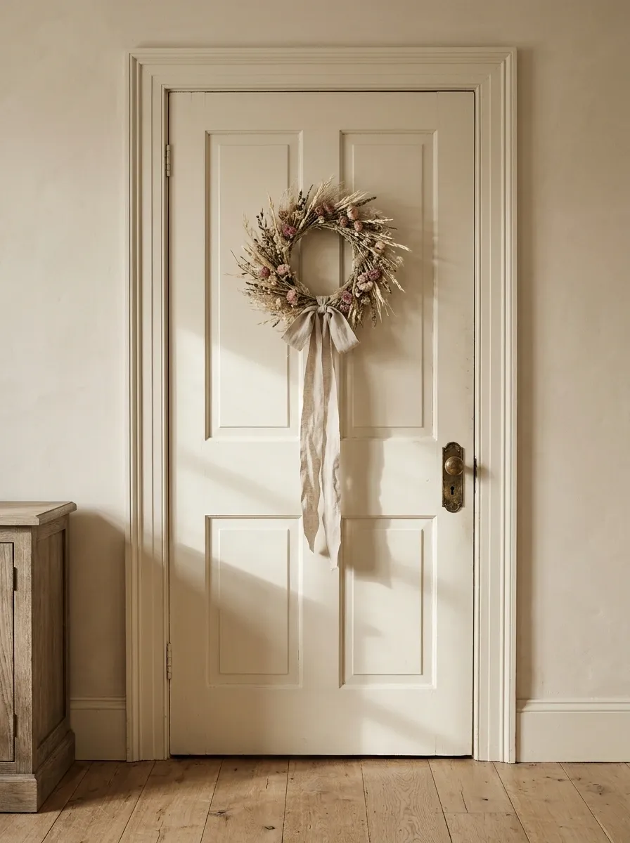 Cottagecore Door With Dried Flowers and Natural Linen