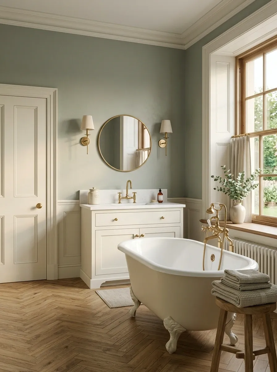 Cover the Walls in Soft Sage and Keep the Trim Creamy White