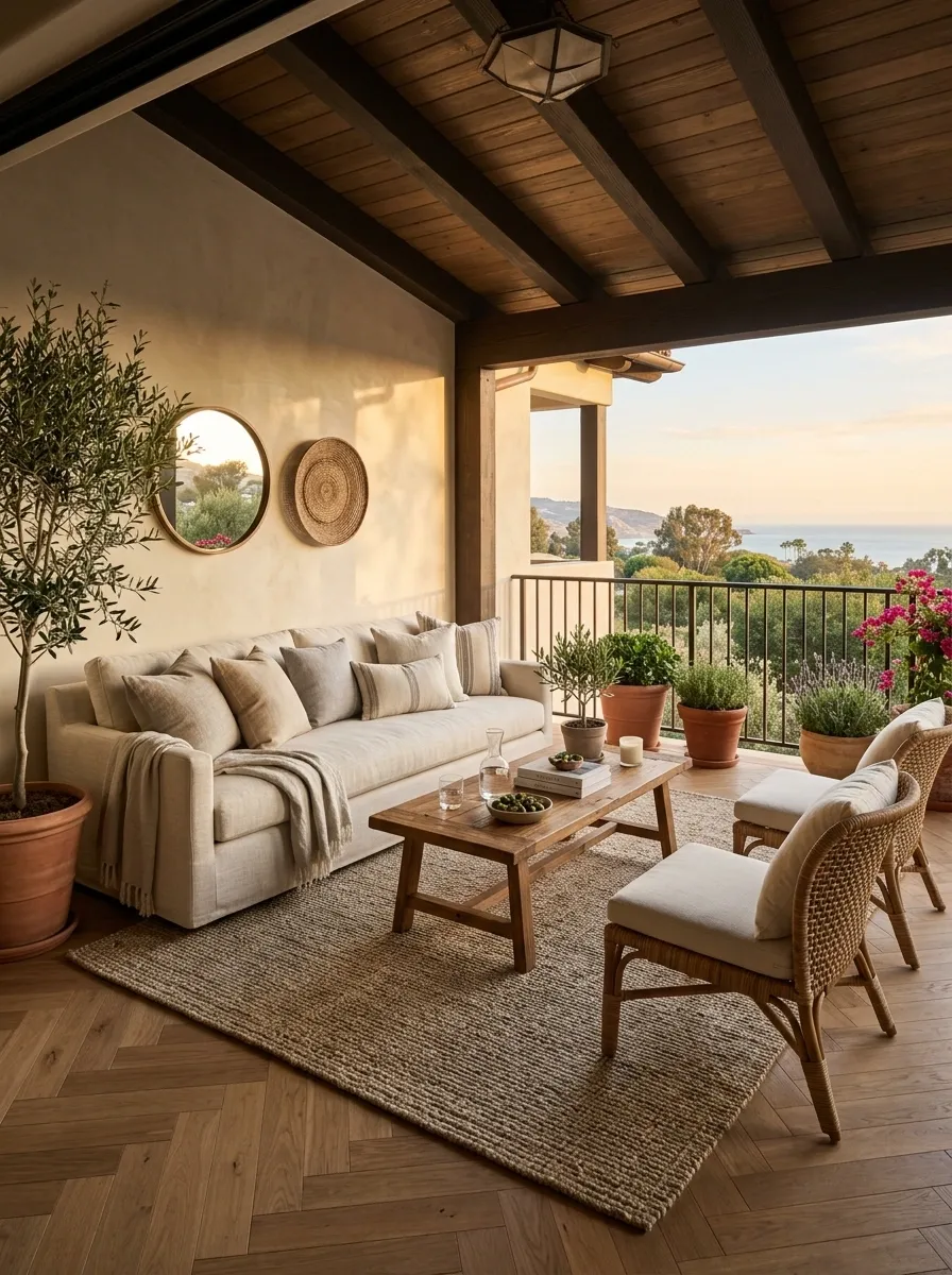 Covered Balcony With a Deep Outdoor Sofa