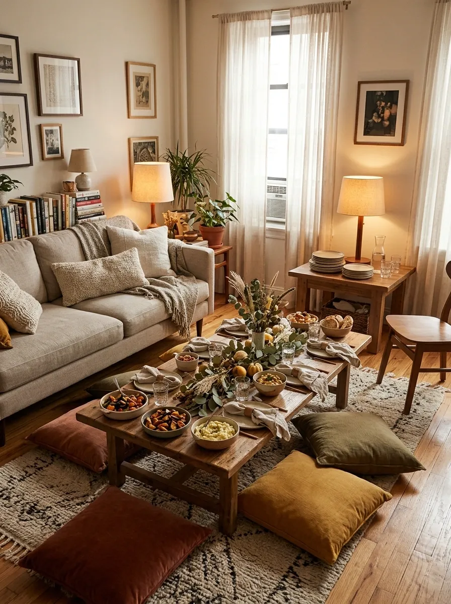 Cozy Apartment Thanksgiving Around a Coffee Table