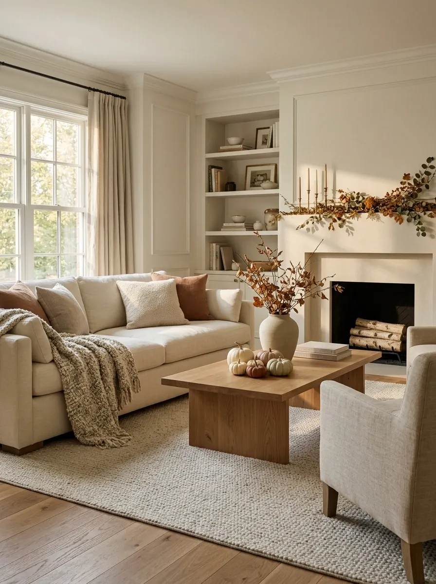 Cozy Neutral Thanksgiving Living Room