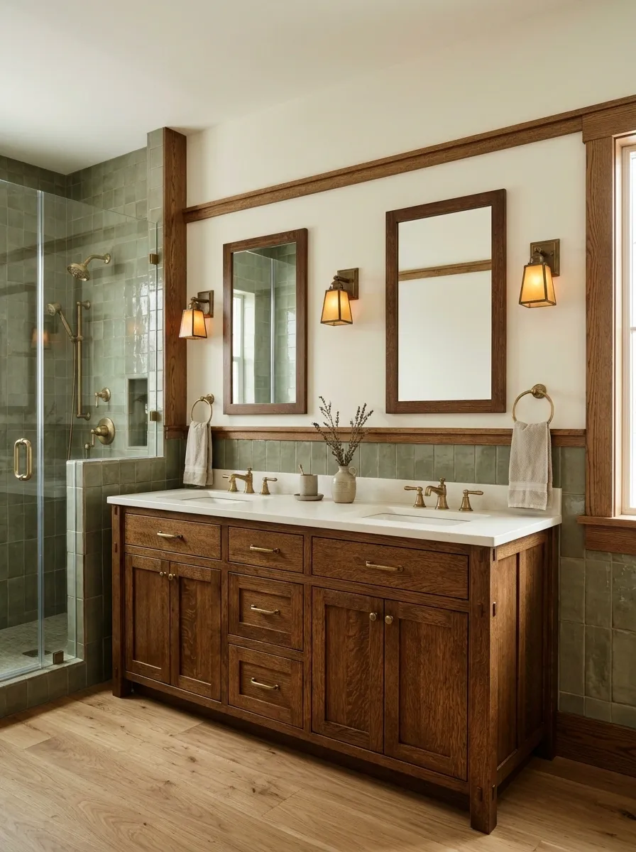 Craftsman Country Bathroom With Built-In Oak Cabinetry