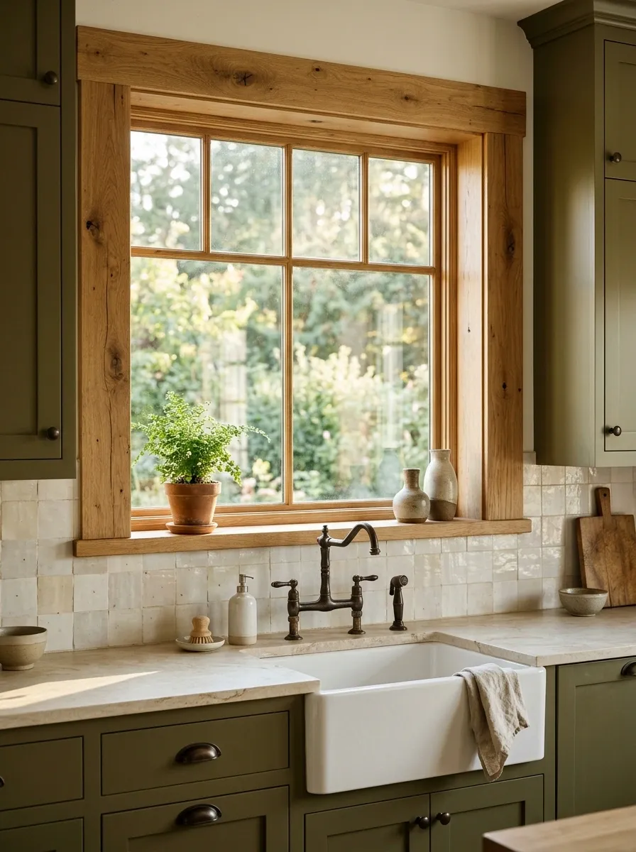 Craftsman Kitchen With a Thick Timber Window Frame