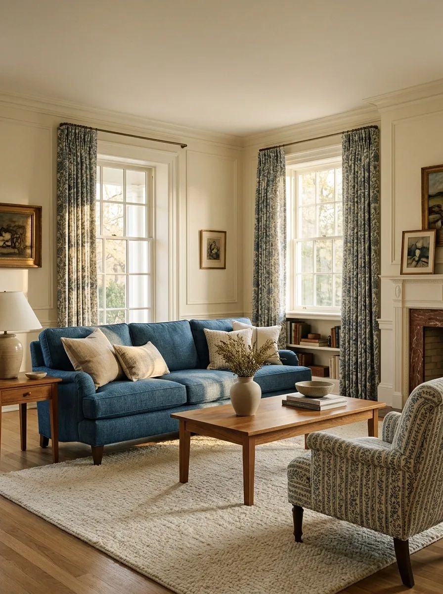 Cream + Denim Blue With Relaxed Traditional Furniture