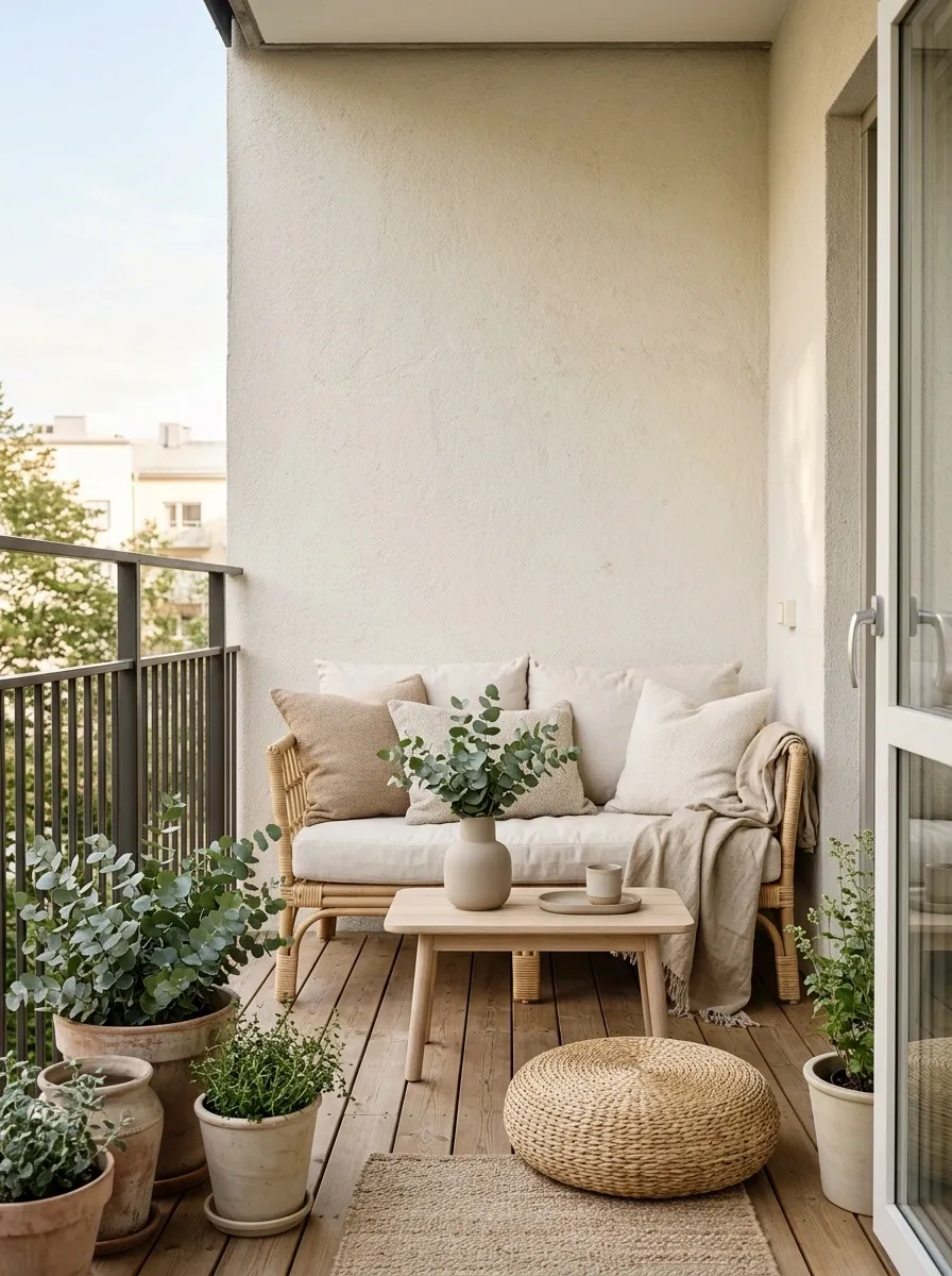 Cream, Rattan, and Eucalyptus Balcony
