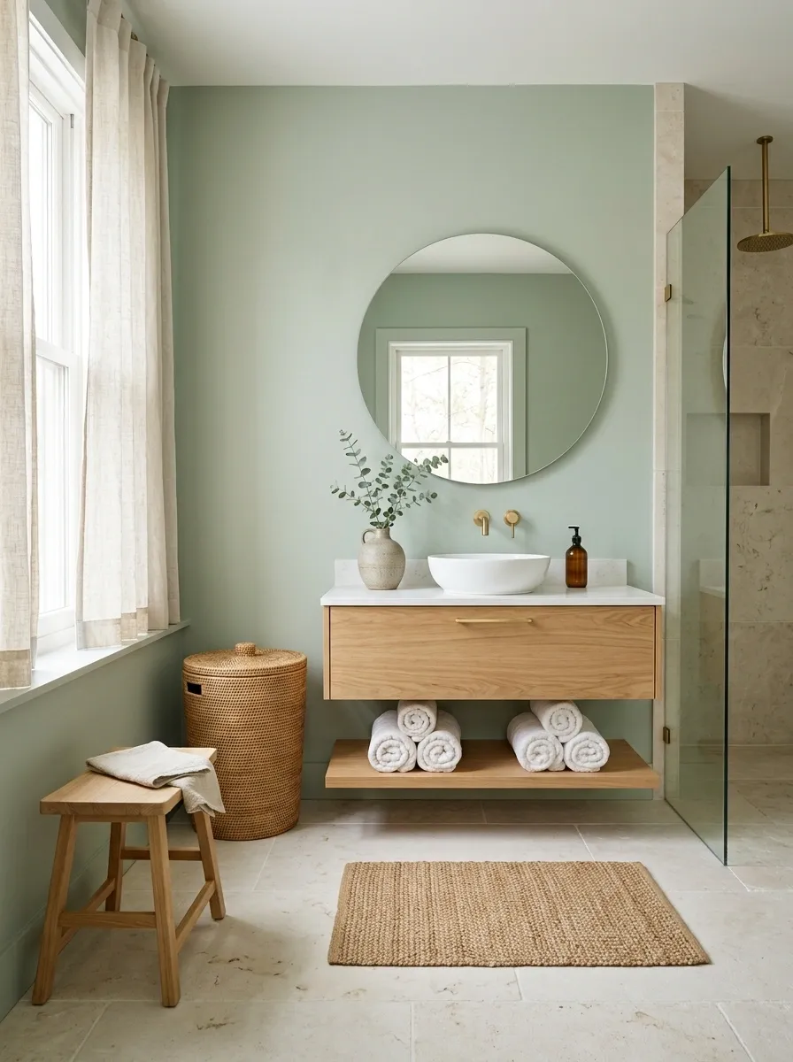 Create a Spa-Like Sage Bathroom With Stone and Linen