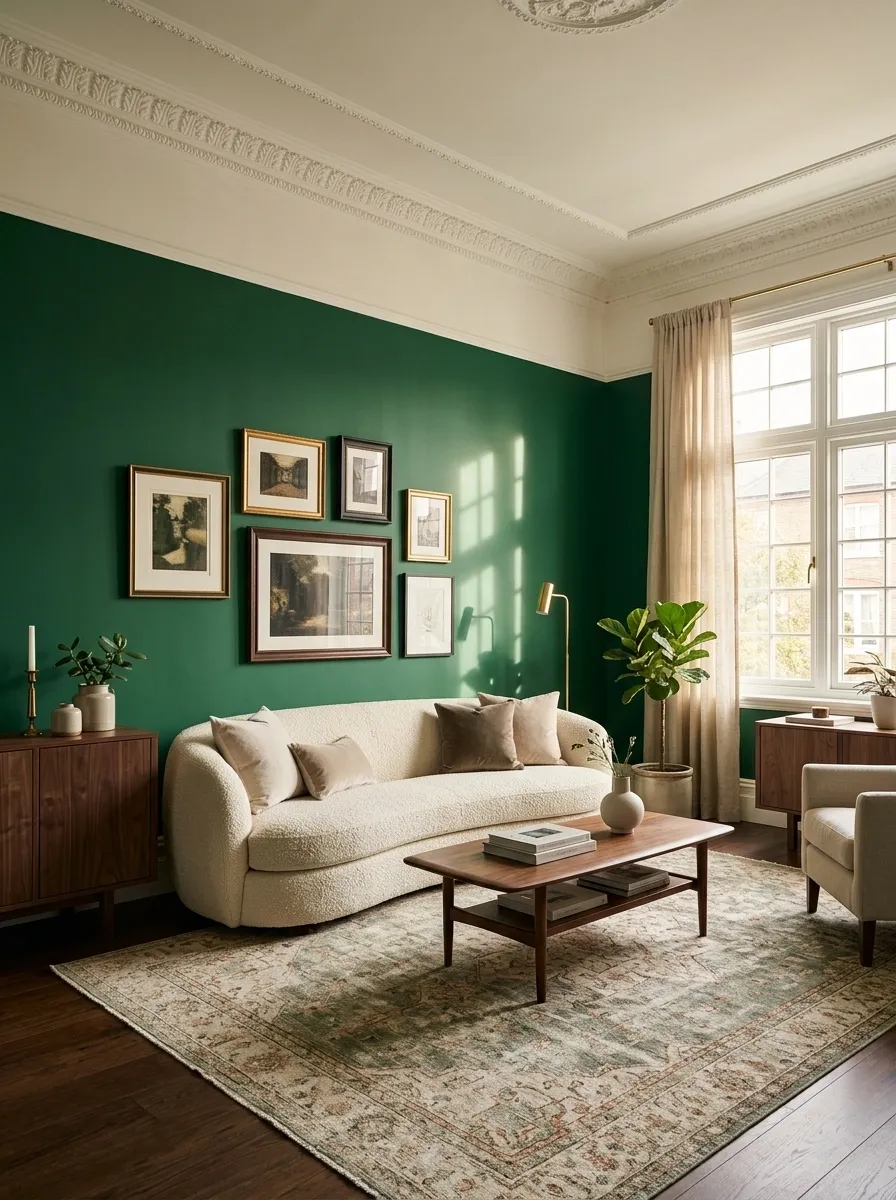 Crisp White Ceiling Above Saturated Emerald Walls