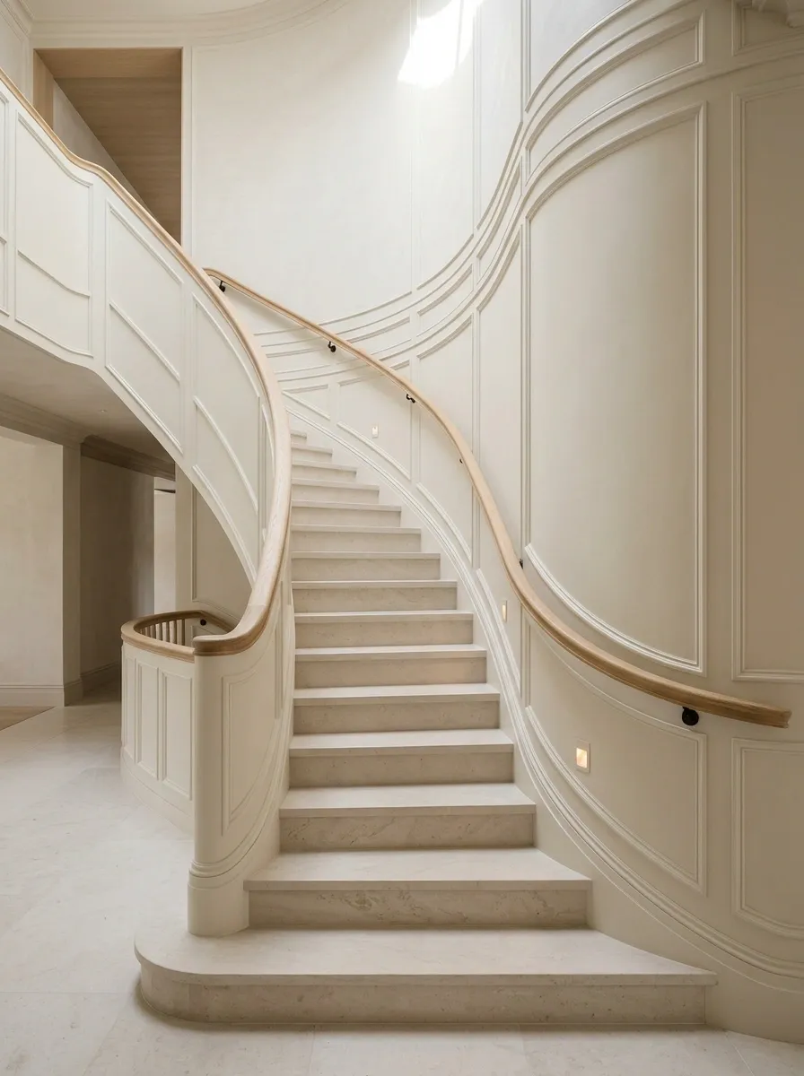 Curved Staircase Wall With Continuous Custom Moulding