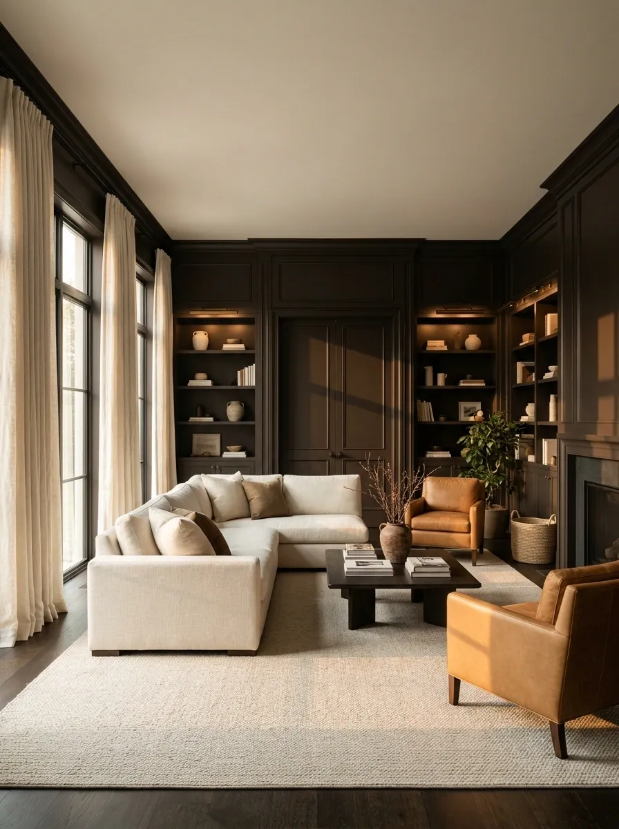 Dark Brown + Ivory With Leather and Linen