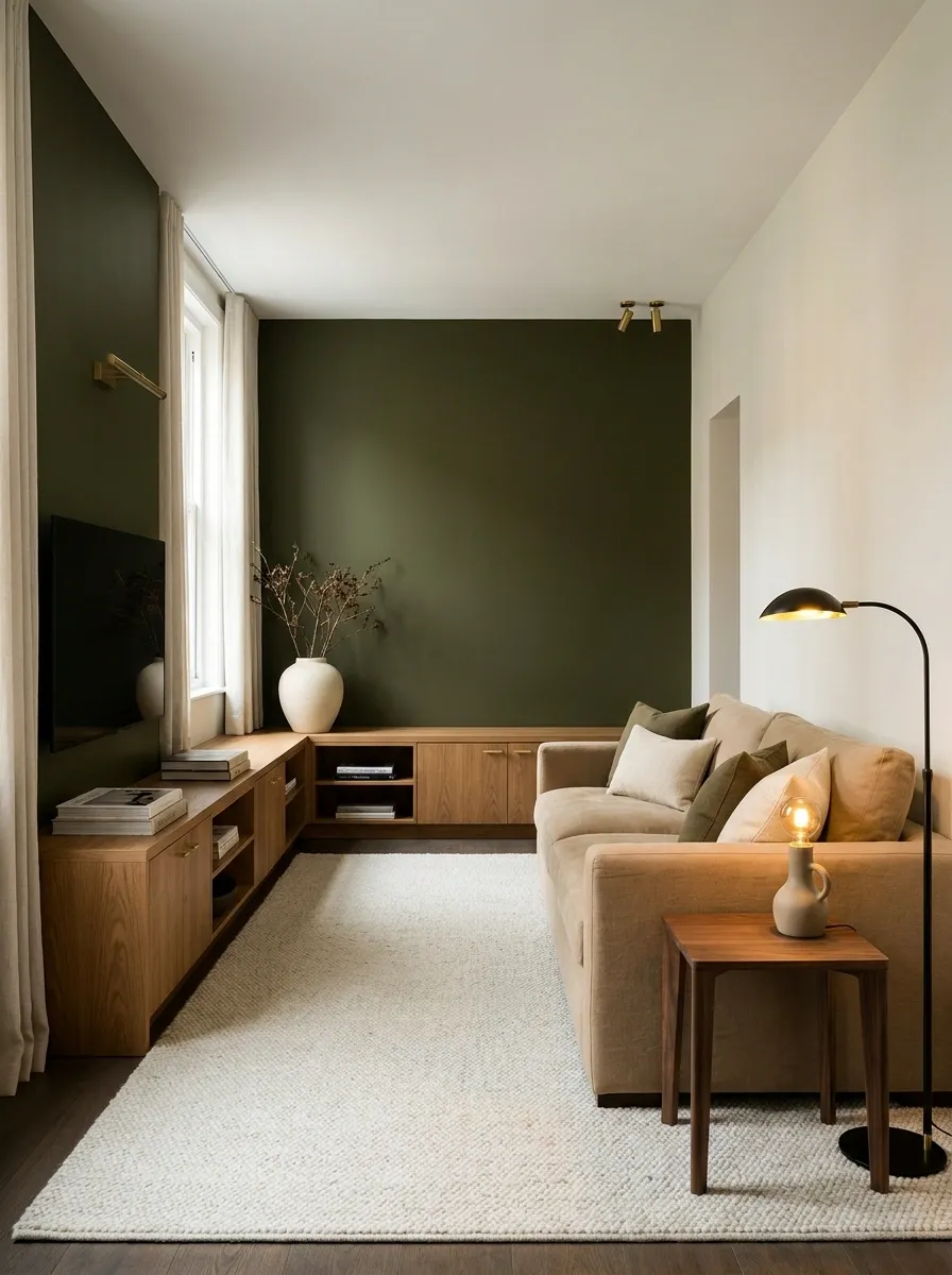 Dark Contemporary Living Room With a Strong Focal Wall