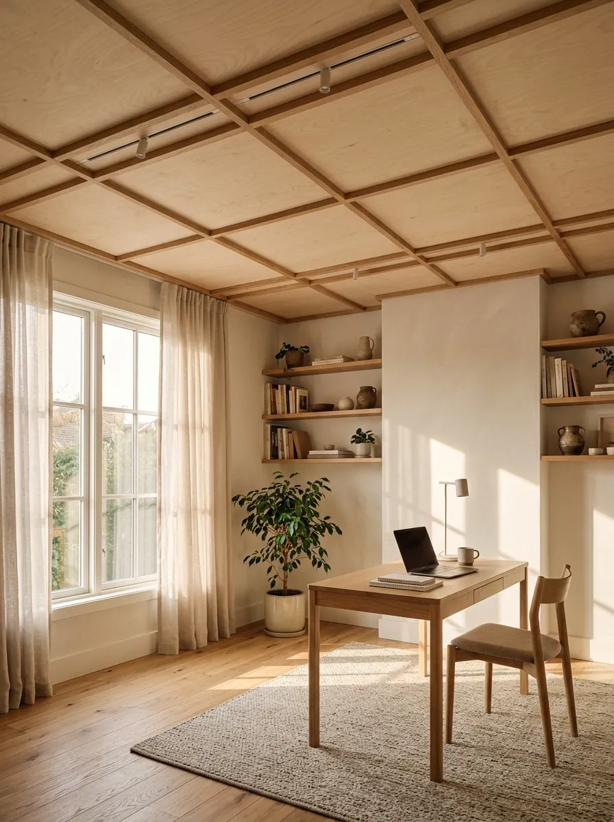 Decorative Plywood Ceiling With Slim Timber Battens