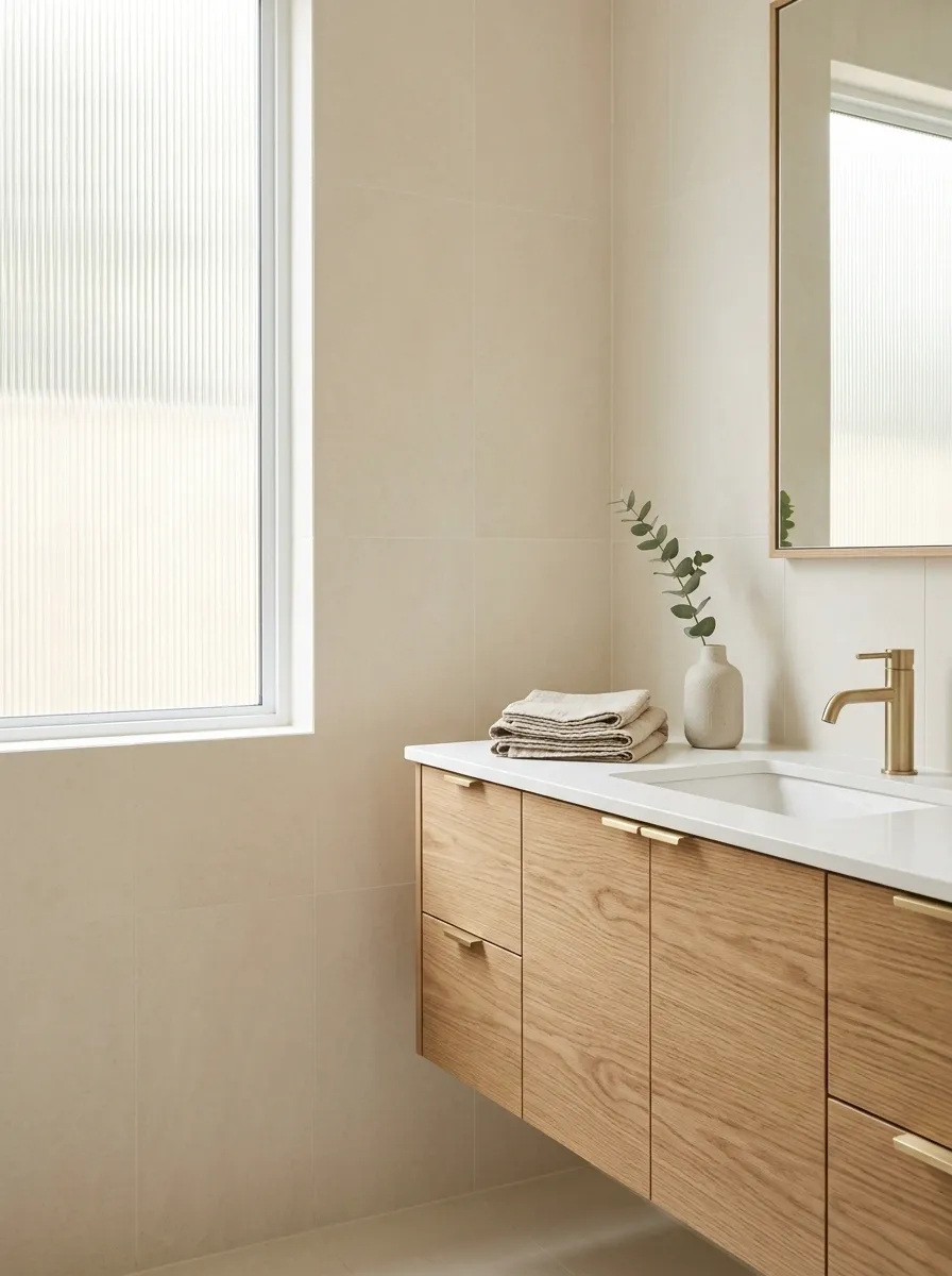 Decorative Privacy Film in a Small Modern Bathroom