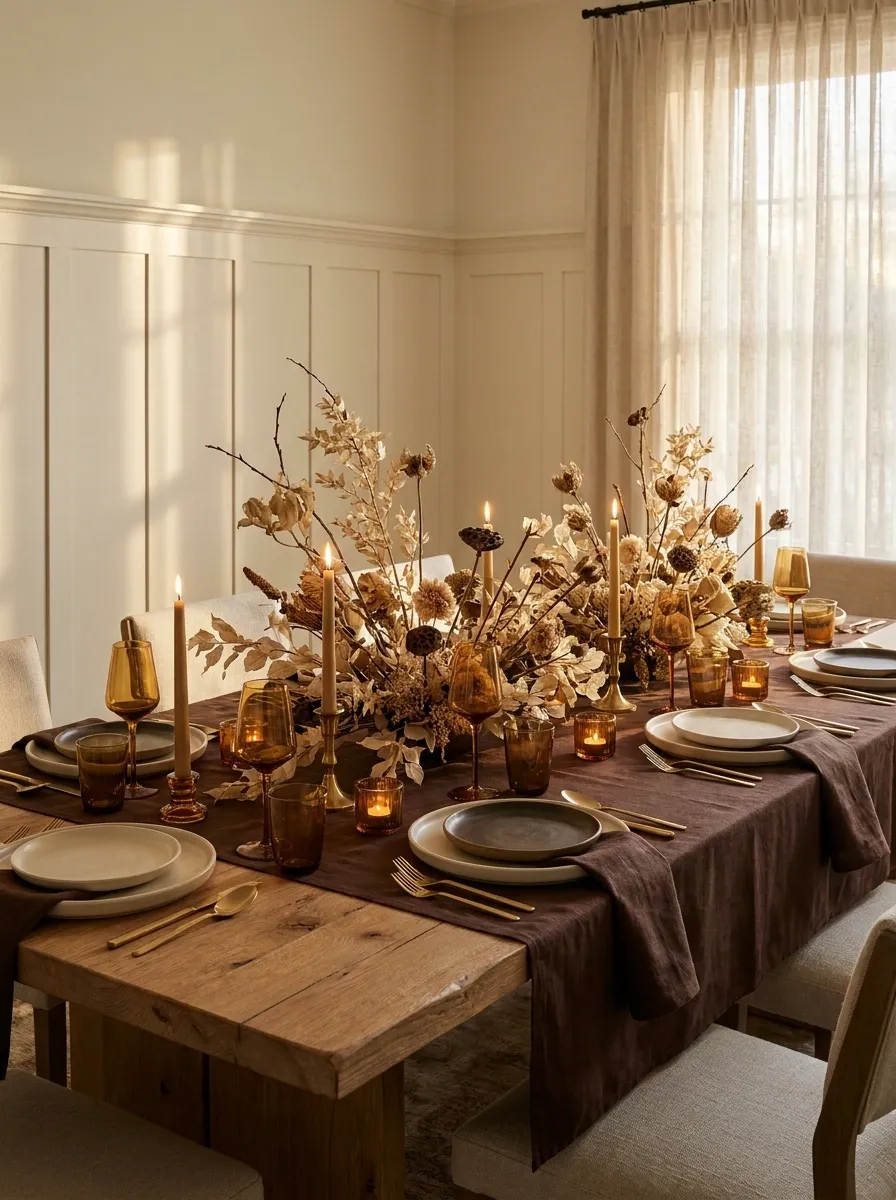 Deep Chocolate Brown and Cream Thanksgiving Tablescape