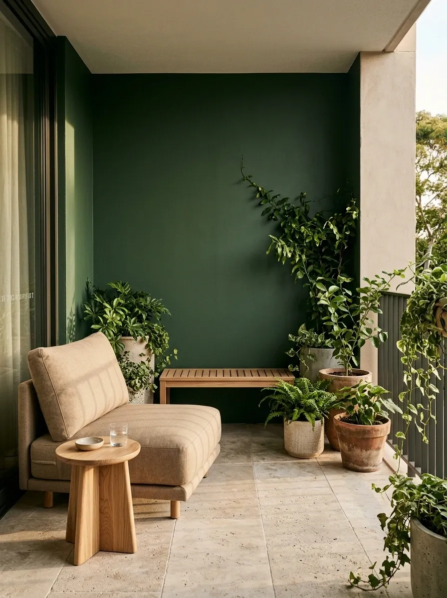 Deep Forest Green and Limestone Balcony