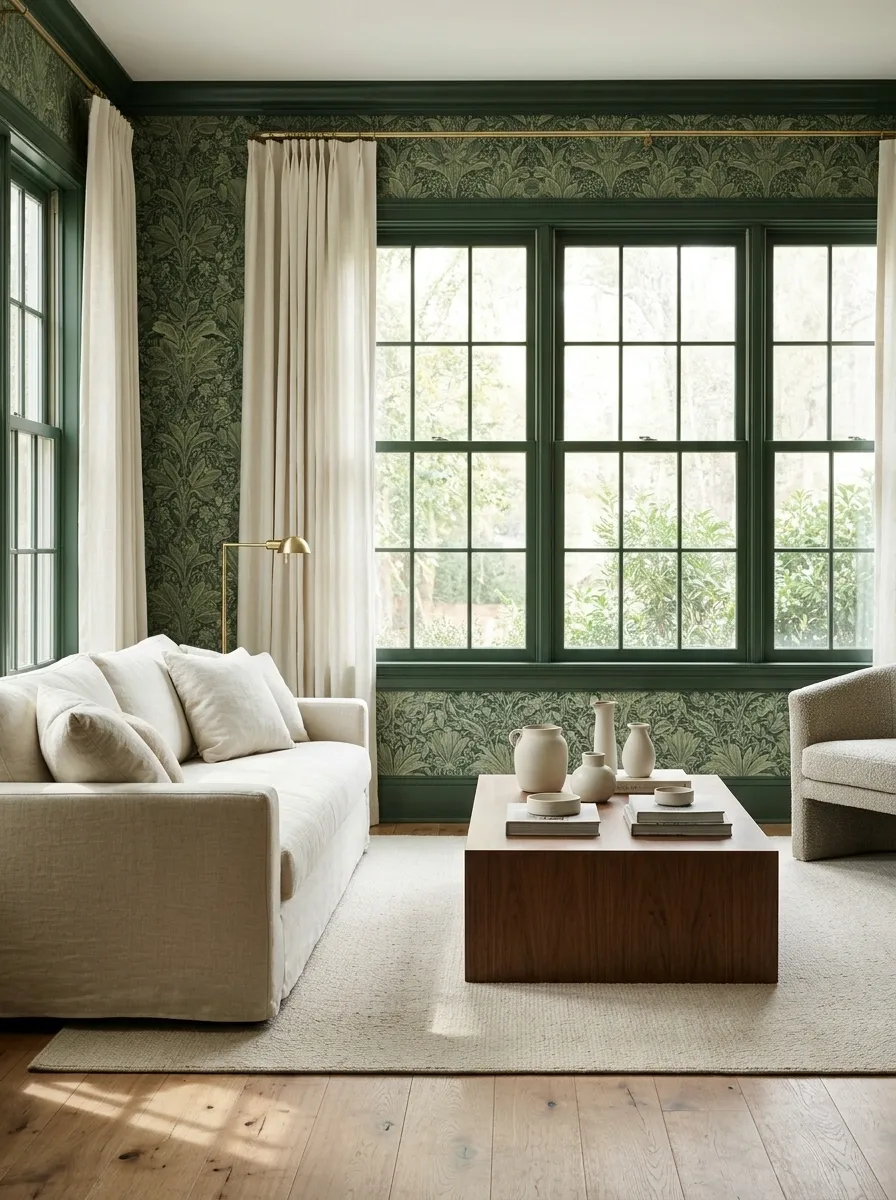 Deep Green Frames With Botanical Wallpaper