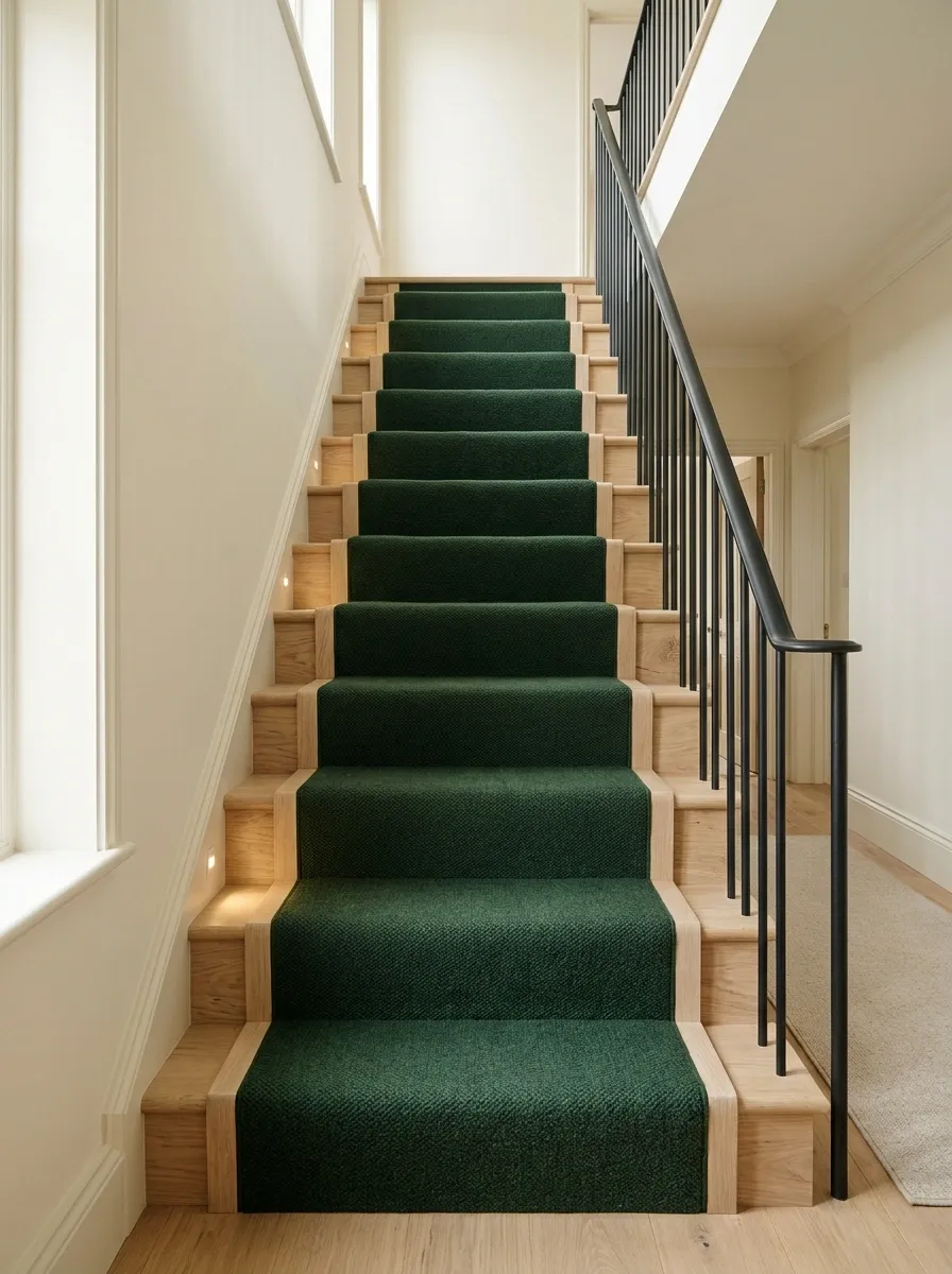 Deep Green Runner With Pale Timber Borders