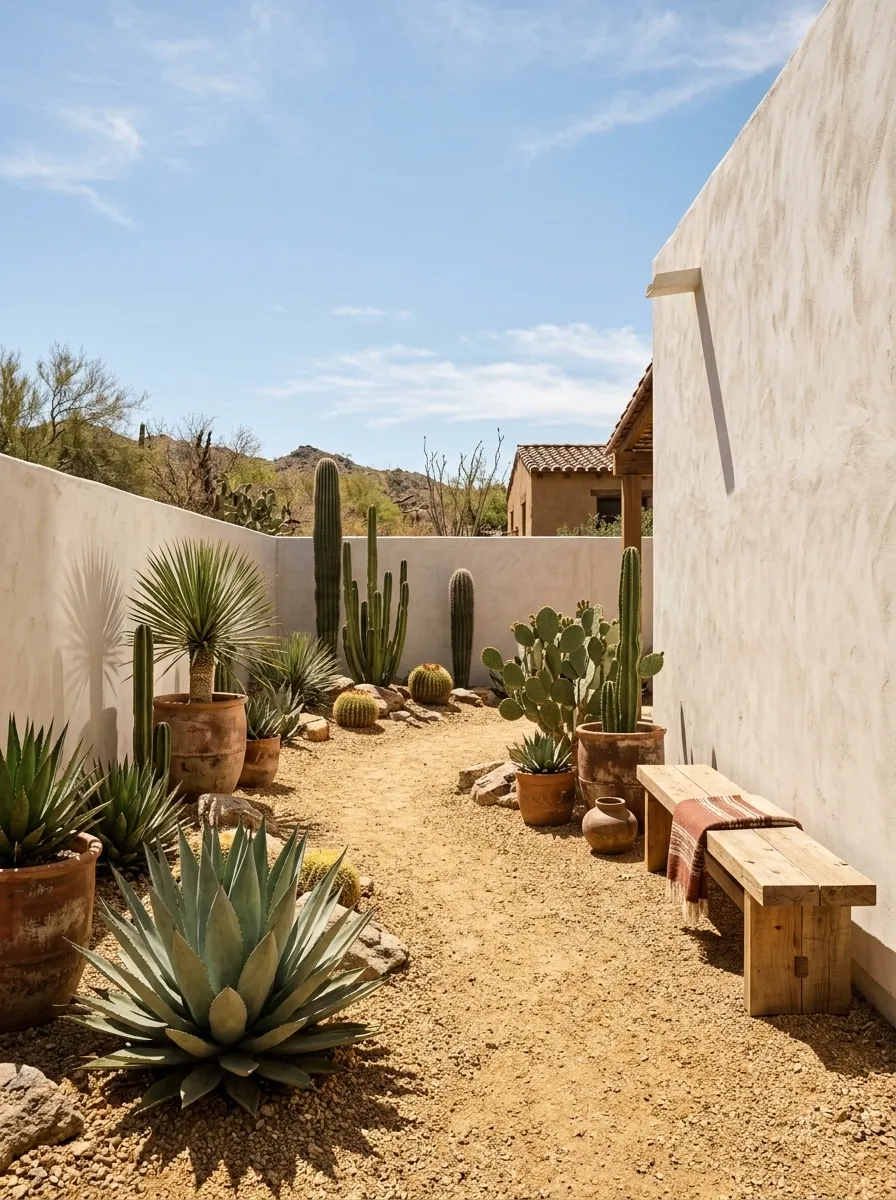 Desert-Inspired Mexican Backyard With Agave and Gravel