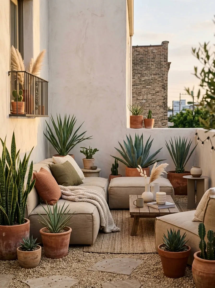 Desert-Inspired Patio With Terracotta, Gravel Texture, and Architectural Plants