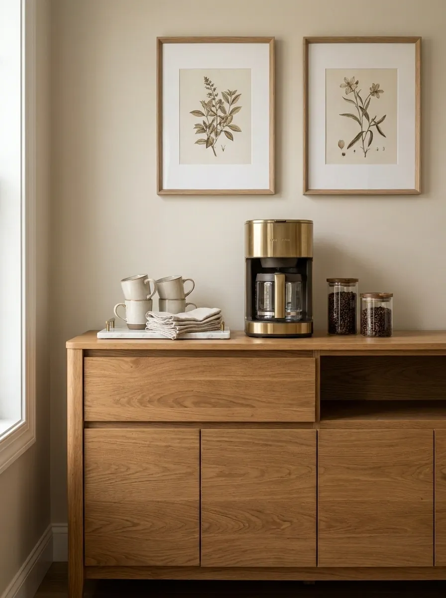 Dining Room Sideboard Styled as a Coffee Bar