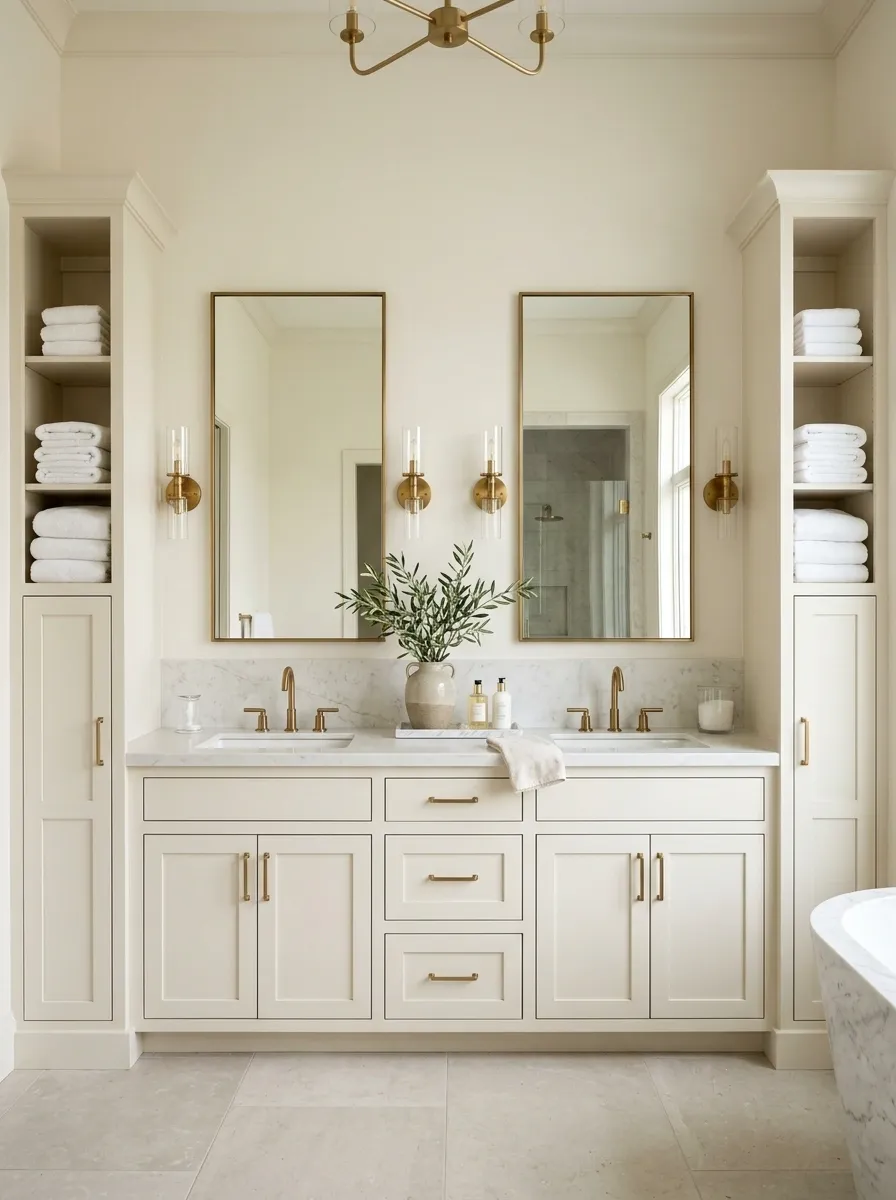 Double Vanity With Symmetrical Side Towel Towers